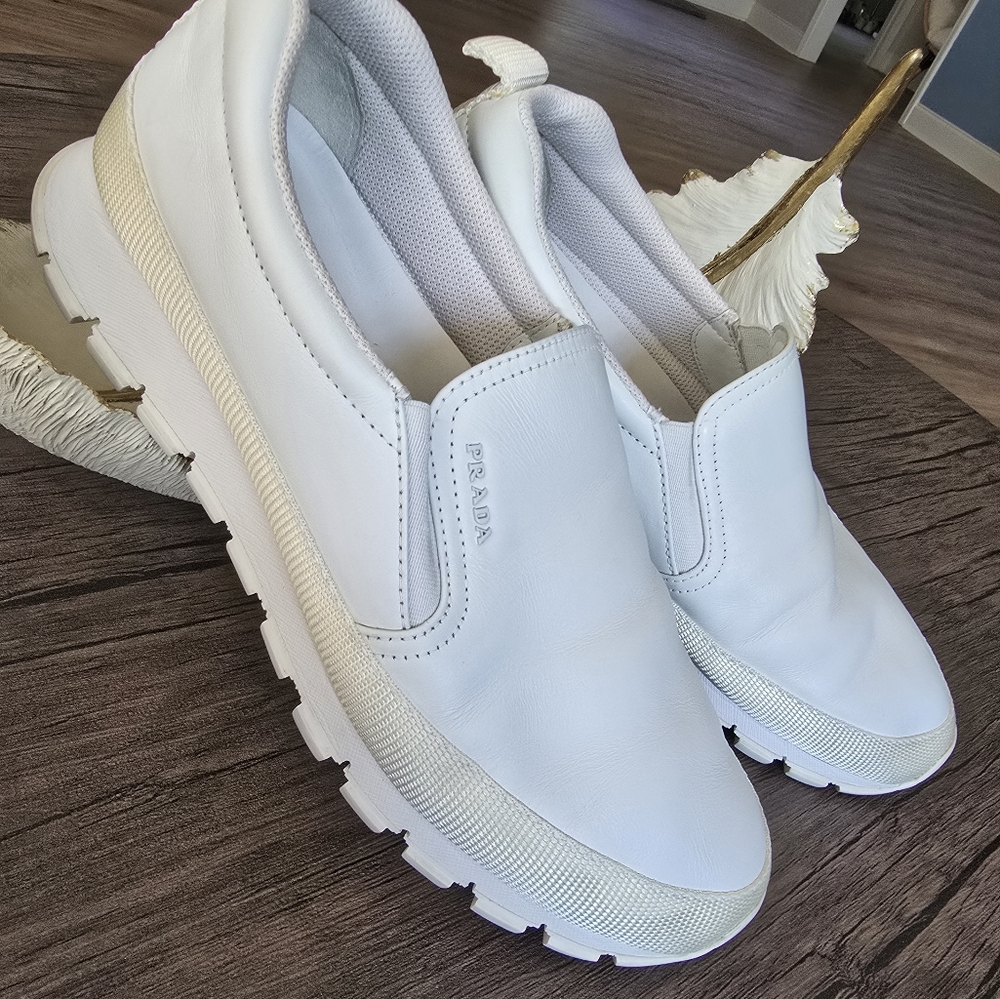 Authentic Prada White Leather Slip-On Shoes - Picture 16 of 16